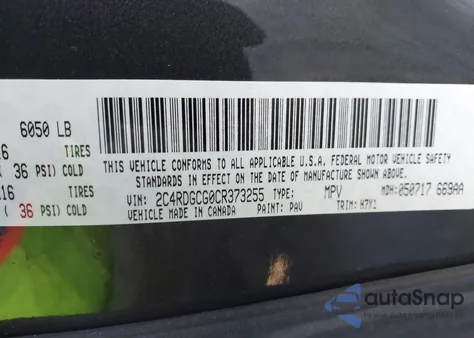 2012 Dodge Grand Caravan Sxt z USA, uszkodzony, nr VIN 2C4RDGCG0CR373255